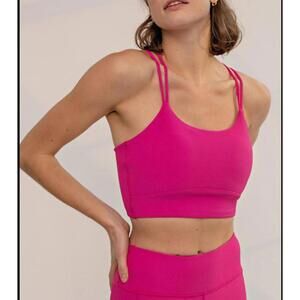 #1790 Rae Mode NWOT Neon Pink Plus Nylon Rib Sports Bra Sizes 1X-2X